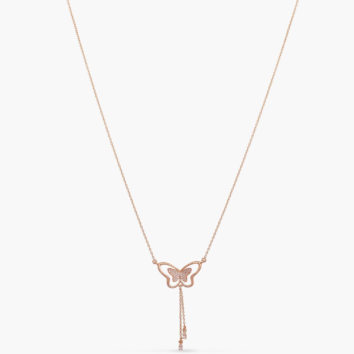 Necklaces Butterfly Drop CZ Charm Delicate Silver Necklace