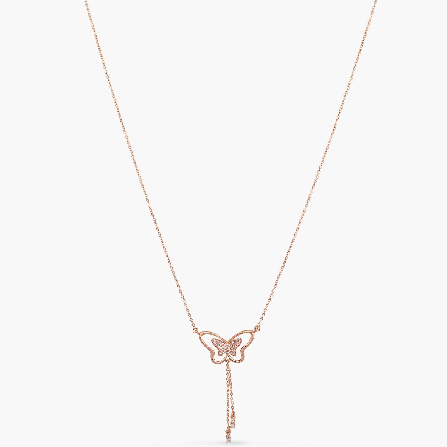 Butterfly Drop CZ Charm Delicate Silver Necklace