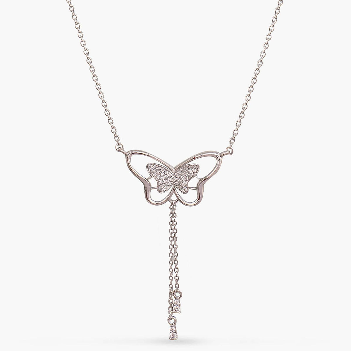 Necklaces Butterfly Drop CZ Charm Delicate Silver Necklace