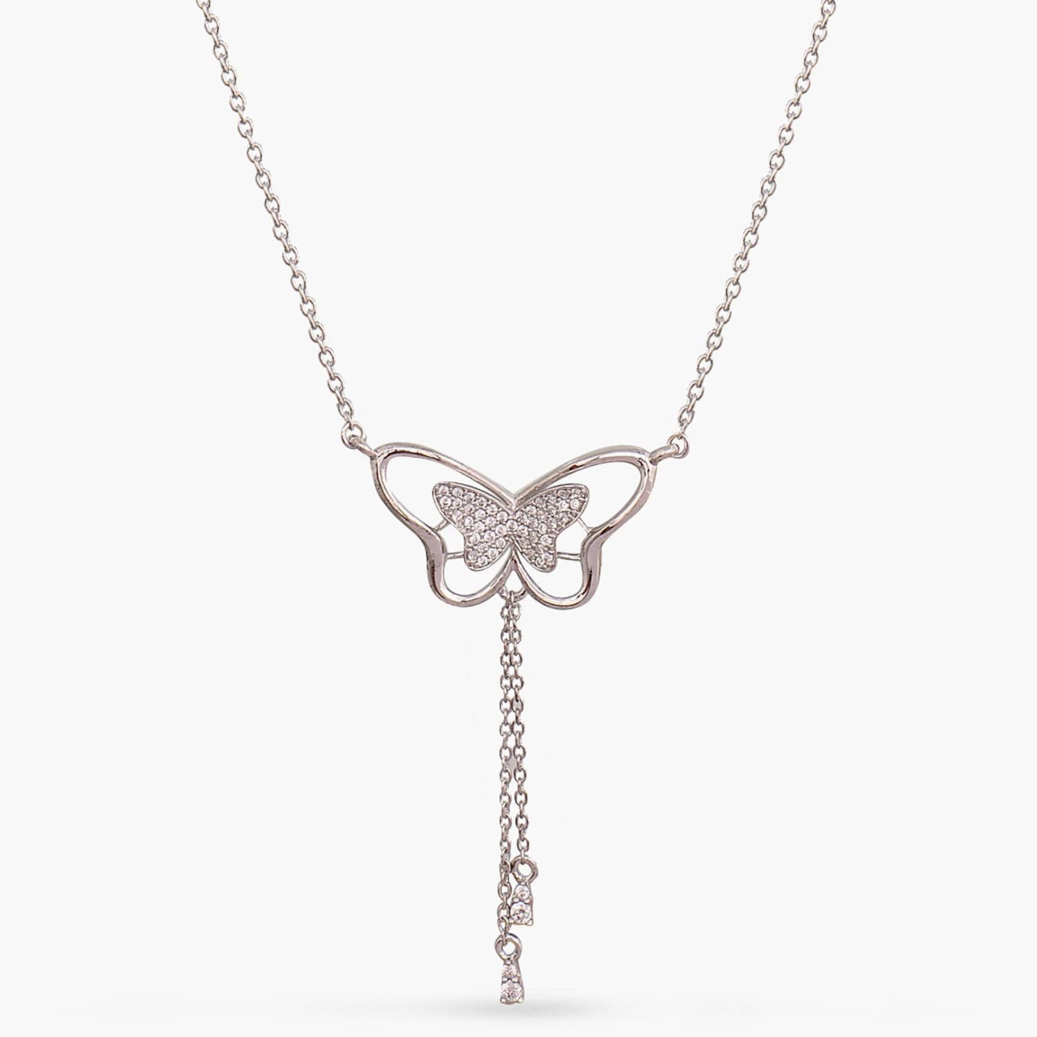 Necklaces Butterfly Drop CZ Charm Delicate Silver Necklace