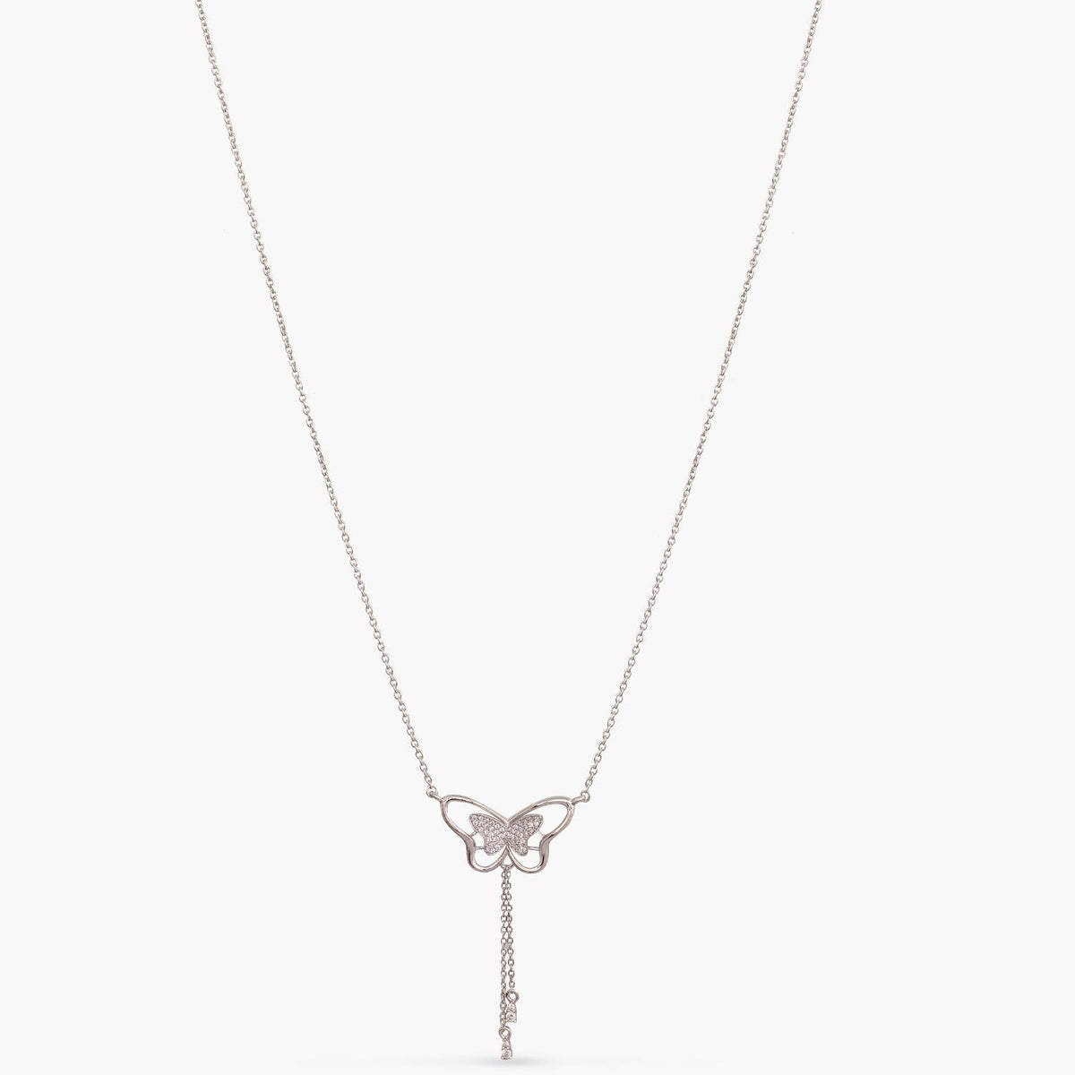 Necklaces Butterfly Drop CZ Charm Delicate Silver Necklace