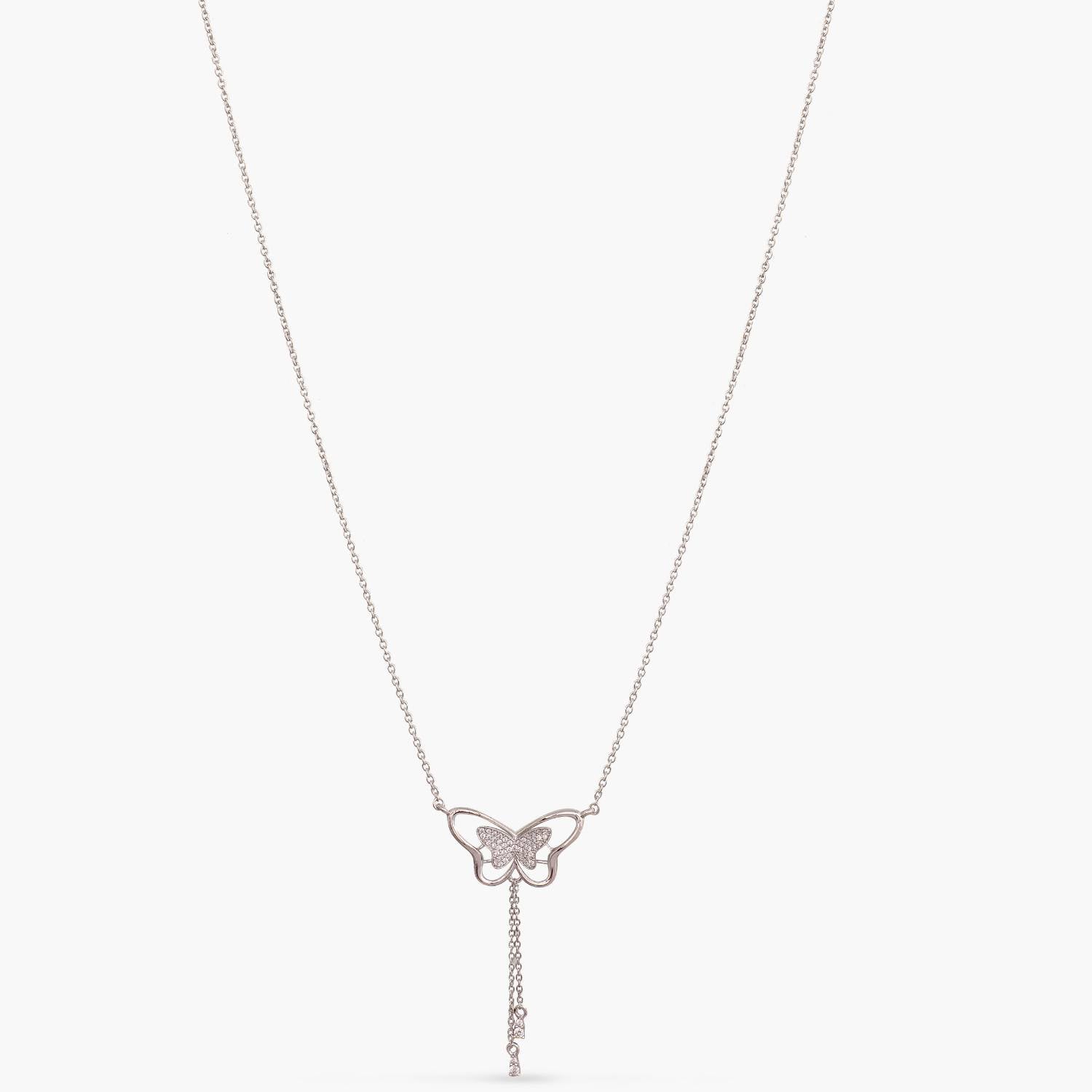 Necklaces Butterfly Drop CZ Charm Delicate Silver Necklace