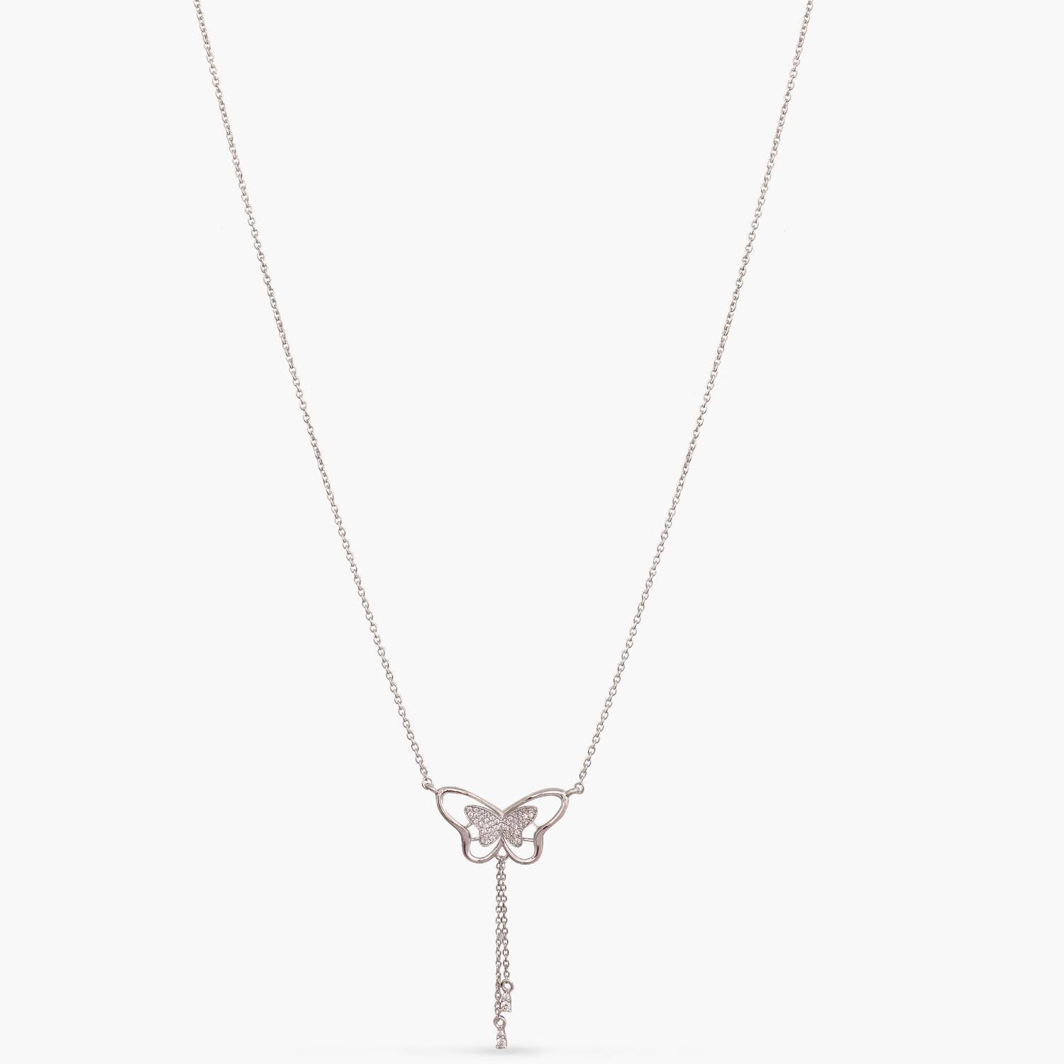 Butterfly Drop CZ Charm Delicate Silver Necklace