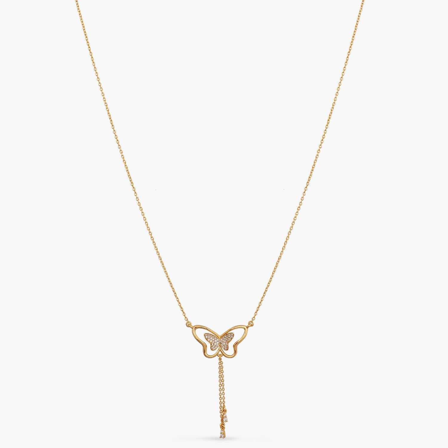 Necklaces Butterfly Drop CZ Charm Delicate Silver Necklace