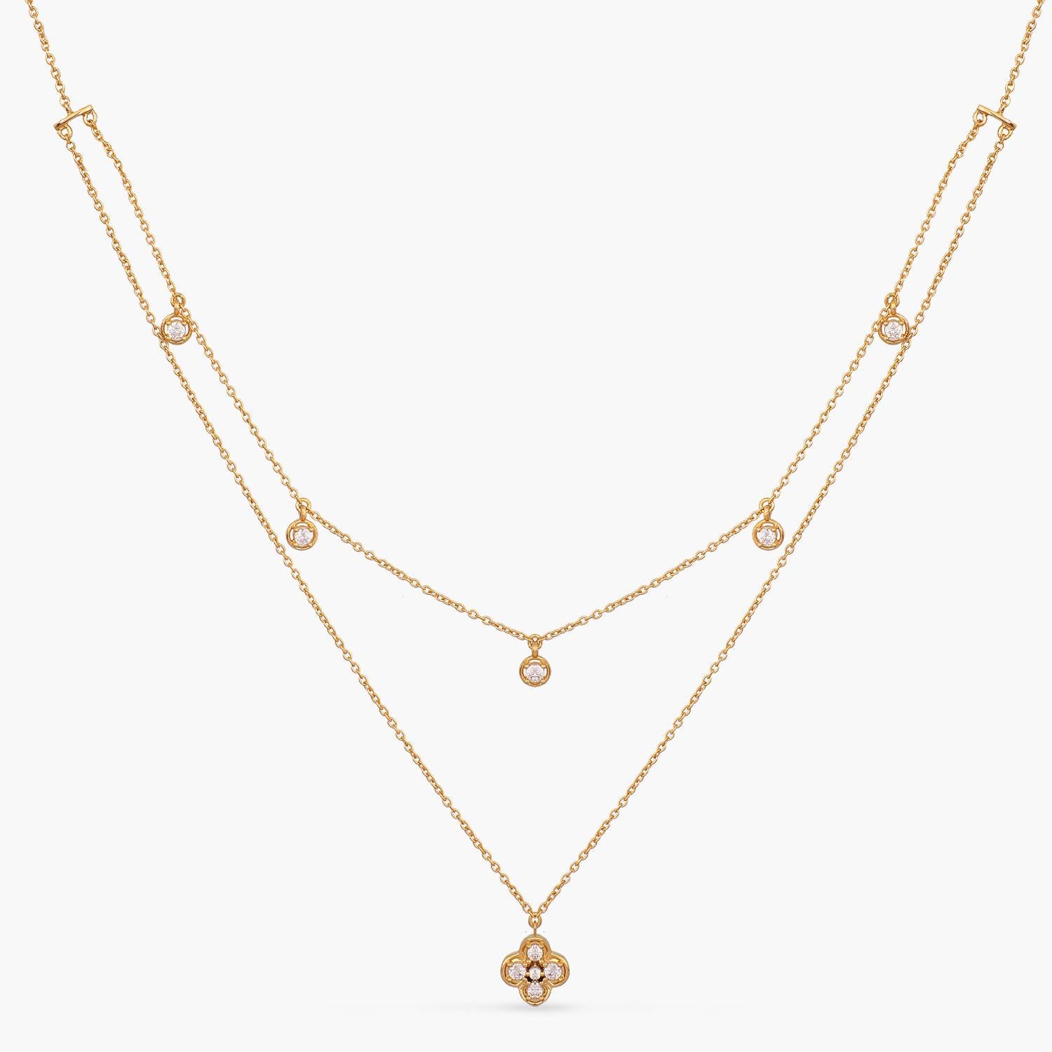 Double Layer CZ Charm Dainty Silver Necklace