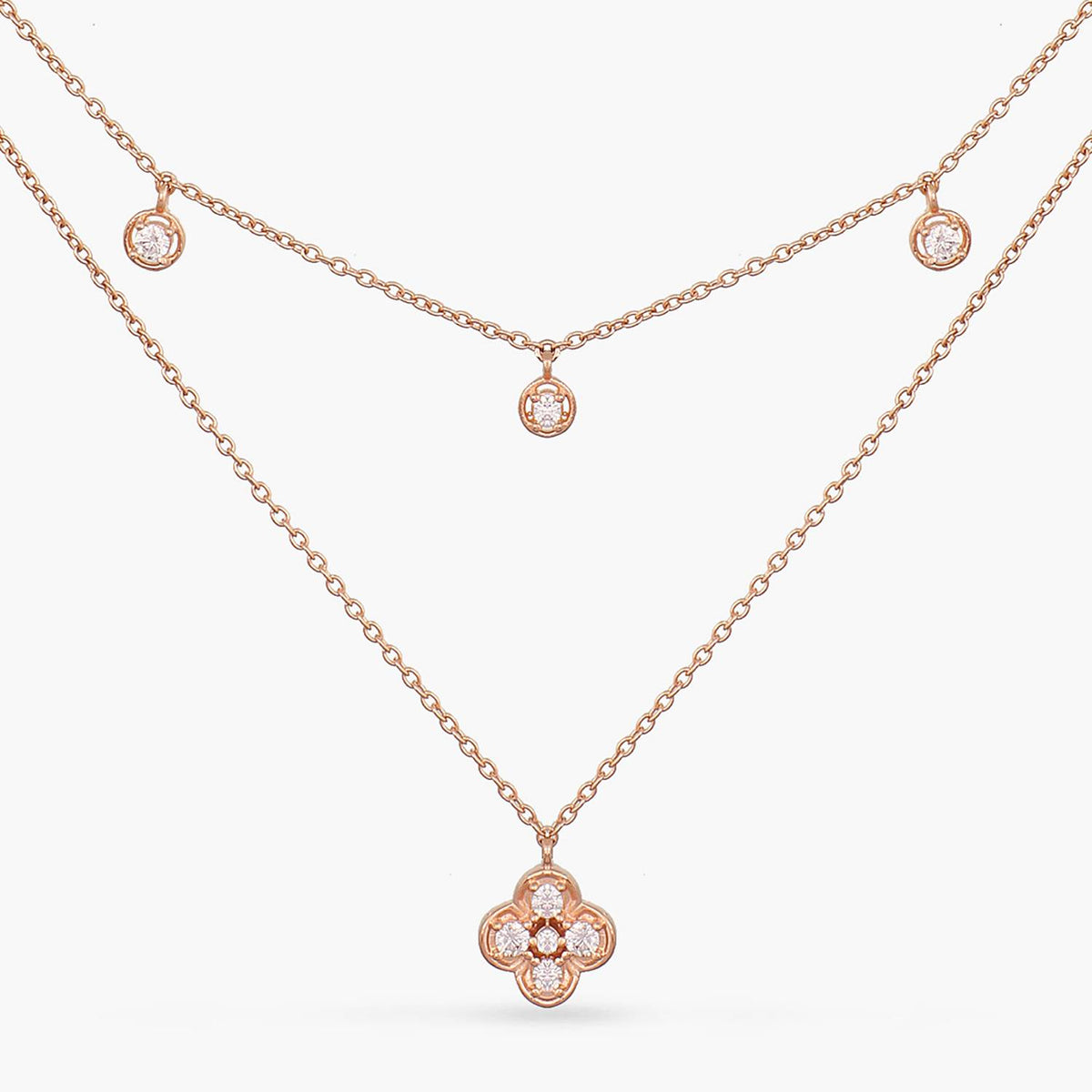 Double Layer CZ Charm Dainty Silver Necklace