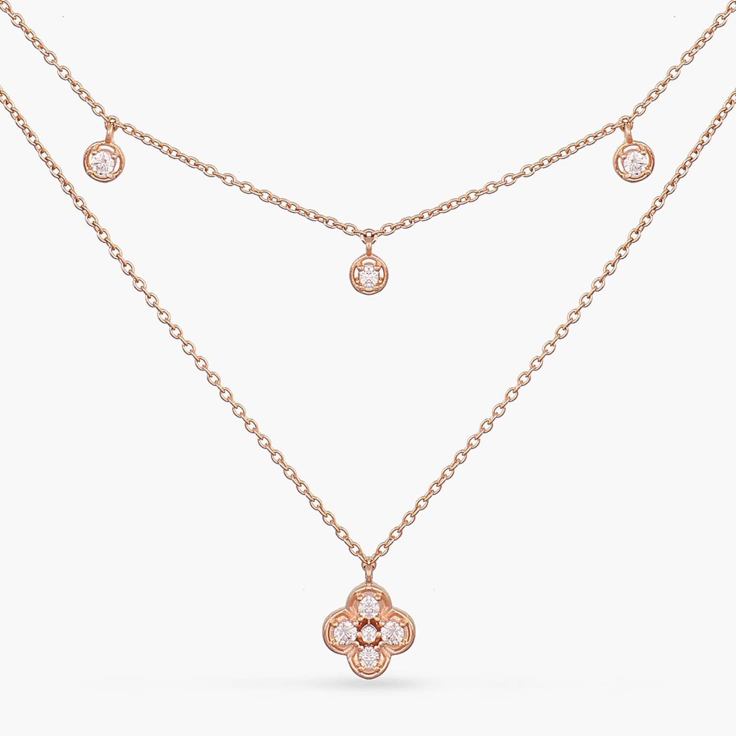 Double Layer CZ Charm Dainty Silver Necklace