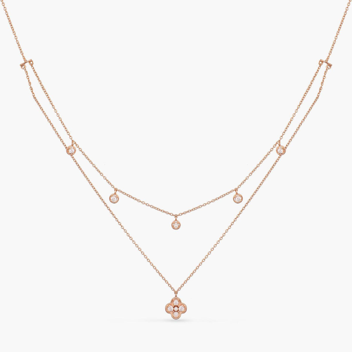 Double Layer CZ Charm Dainty Silver Necklace