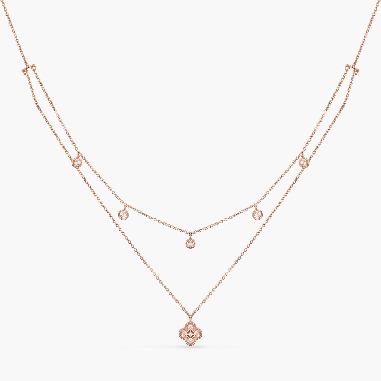 Double Layer CZ Charm Dainty Silver Necklace