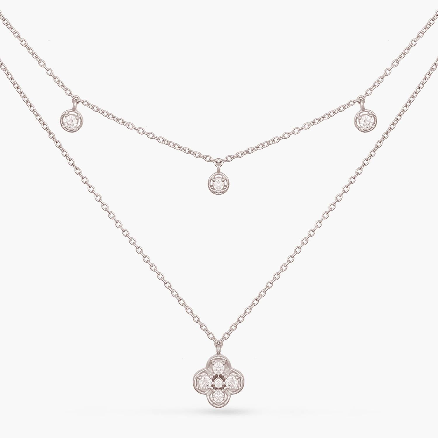 Double Layer CZ Charm Dainty Silver Necklace