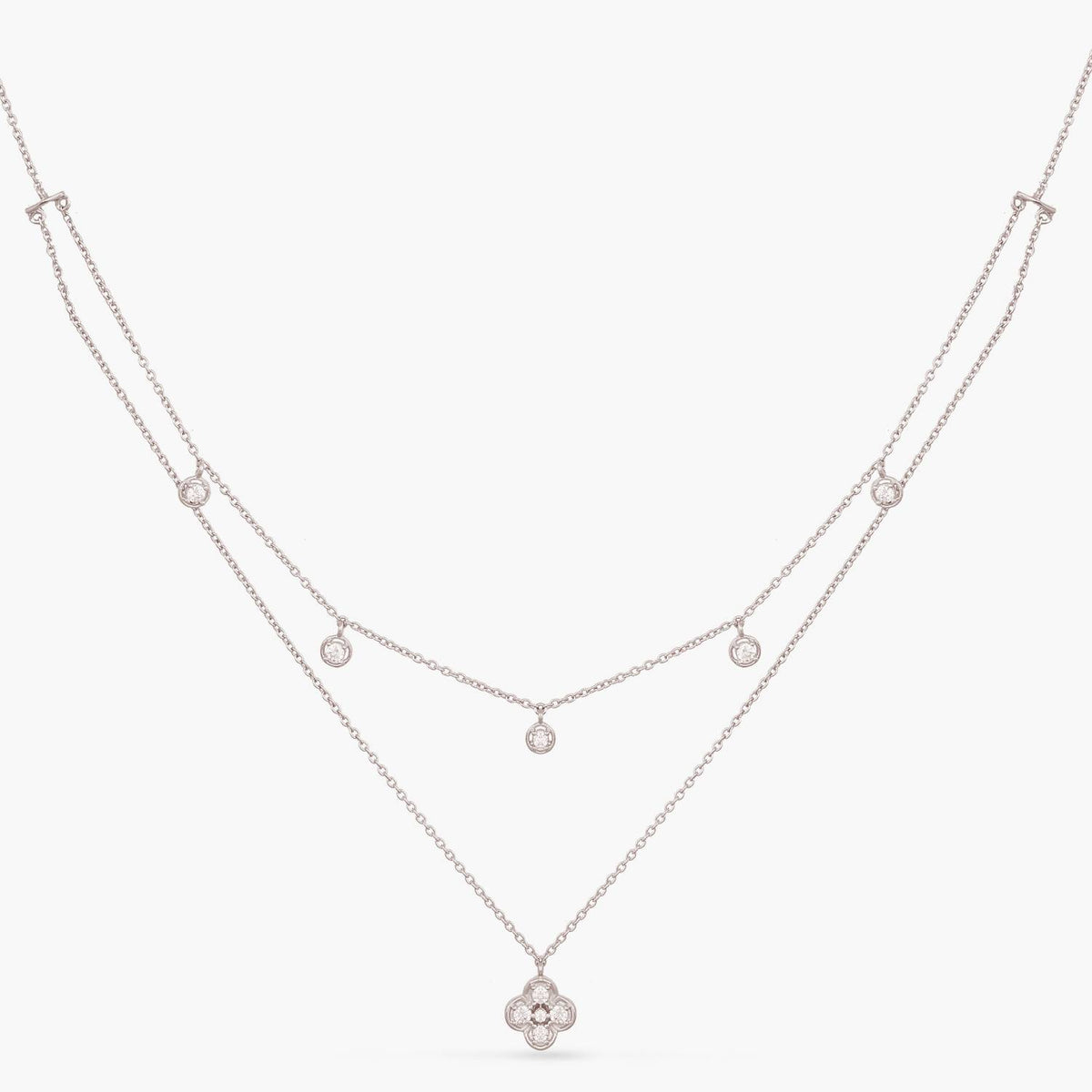 Double Layer CZ Charm Dainty Silver Necklace