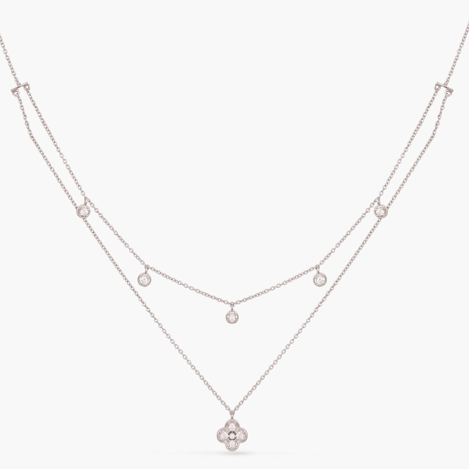 Double Layer CZ Charm Dainty Silver Necklace