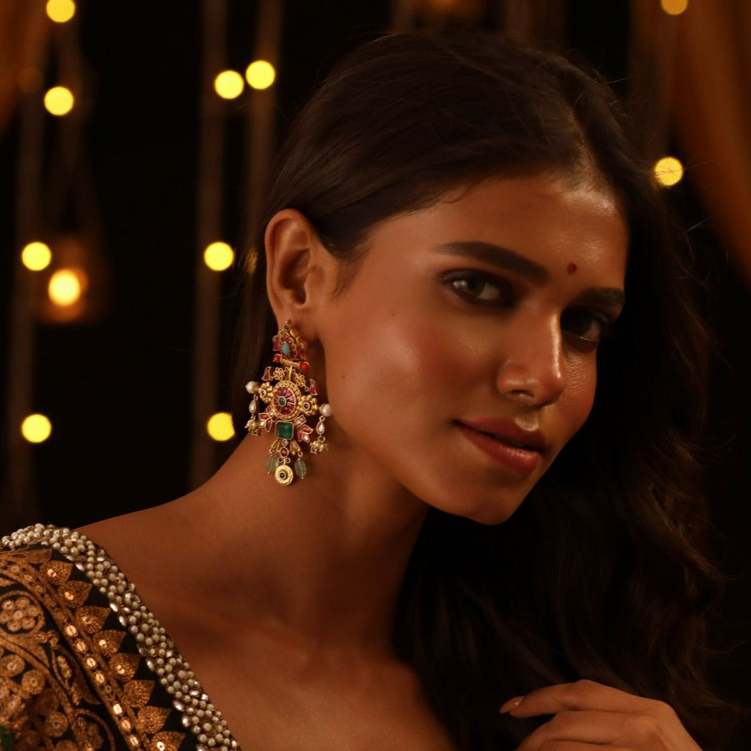 Earrings Naviya Modern Kempu Jadau Statement Drop Earrings