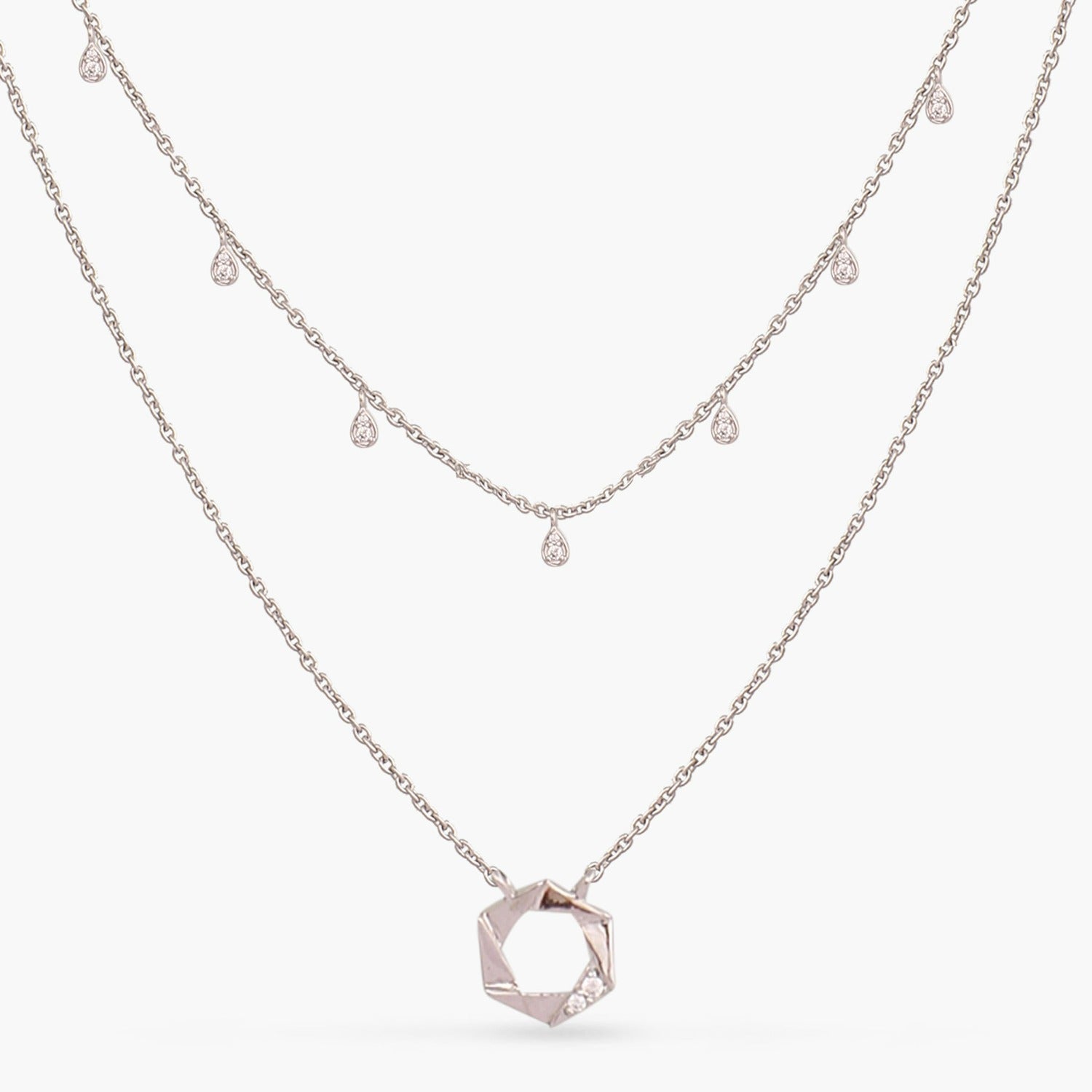 Two Layer CZ Charm Dainty Silver Necklace