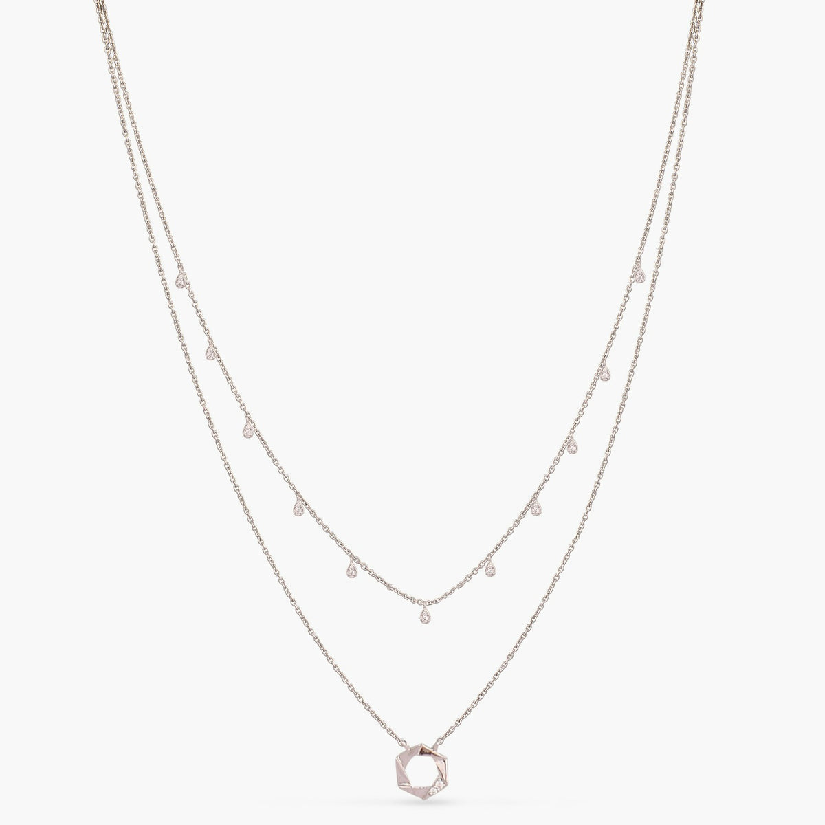 Two Layer CZ Charm Dainty Silver Necklace