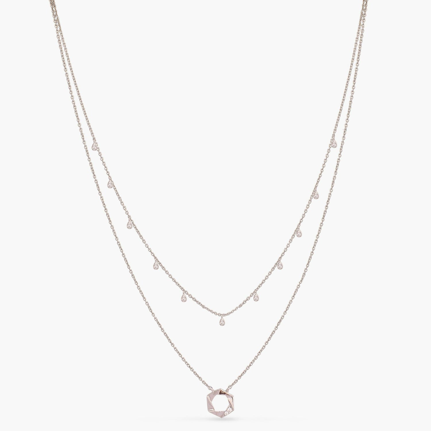 Discover Two Layer CZ Charm Dainty Silver Necklace Paksha