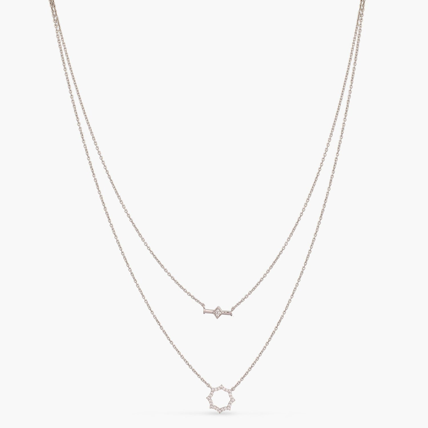 Double Line CZ Charm Delicate Silver Necklace