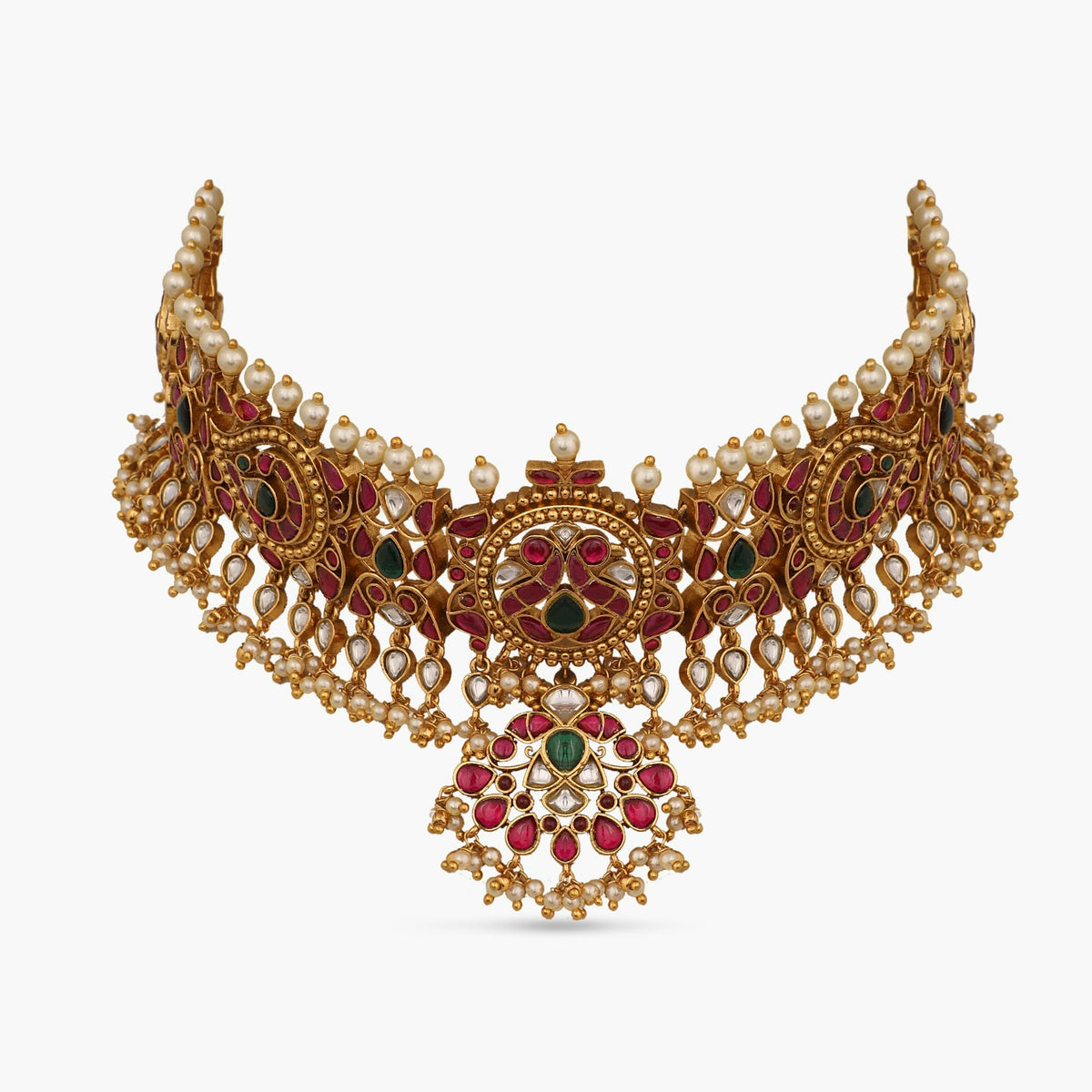 Mayil Kempu Silver Bridal Choker