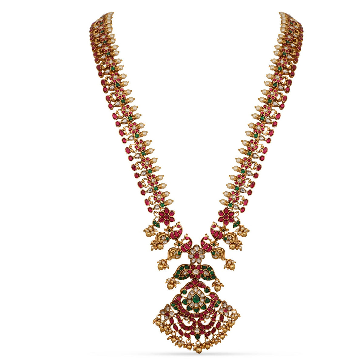 Bhaskari Jadau Silver Long Necklace 