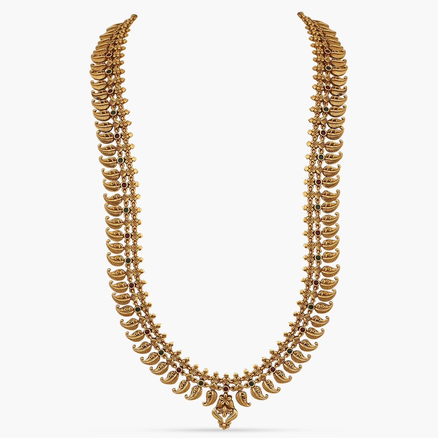 Swara Mango Motif Silver Long Necklace Set