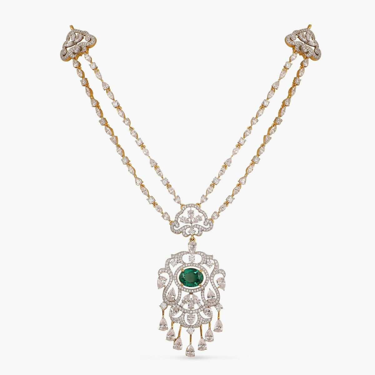 Necklaces Lavalliere CZ Two Layer Silver Necklace