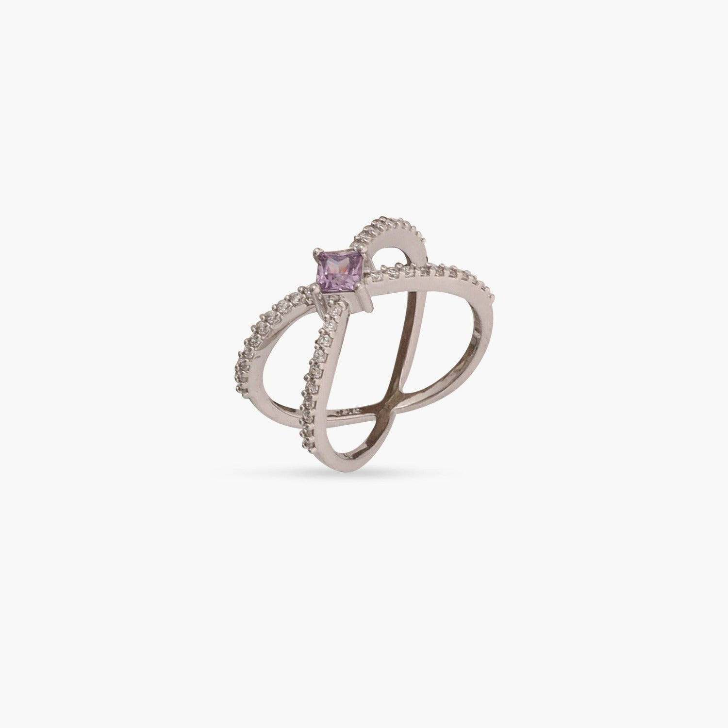 Finger Ring Gleam Double Band CZ Silver Ring