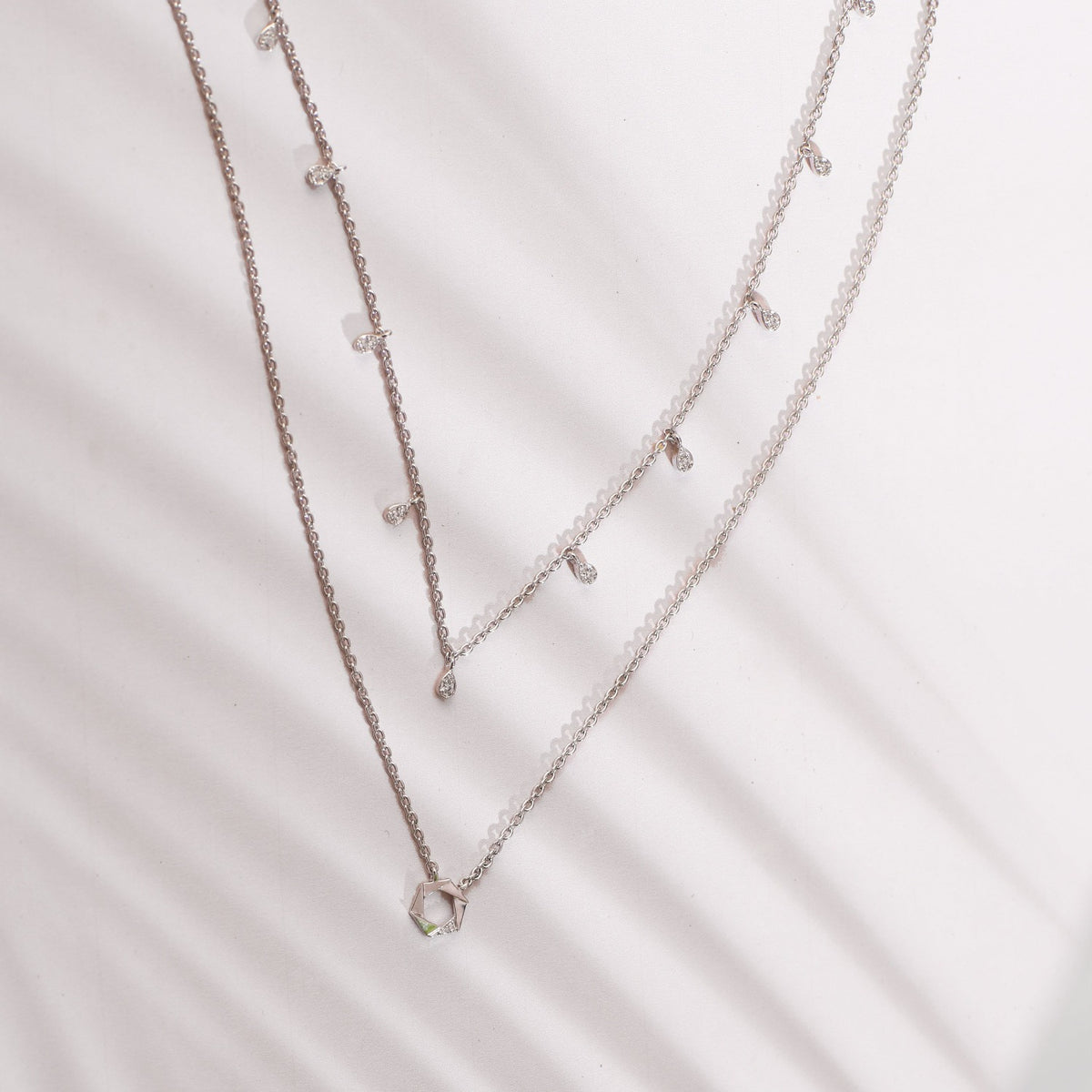 Two Layer CZ Charm Dainty Silver Necklace