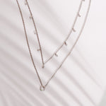 Two Layer CZ Charm Dainty Silver Necklace