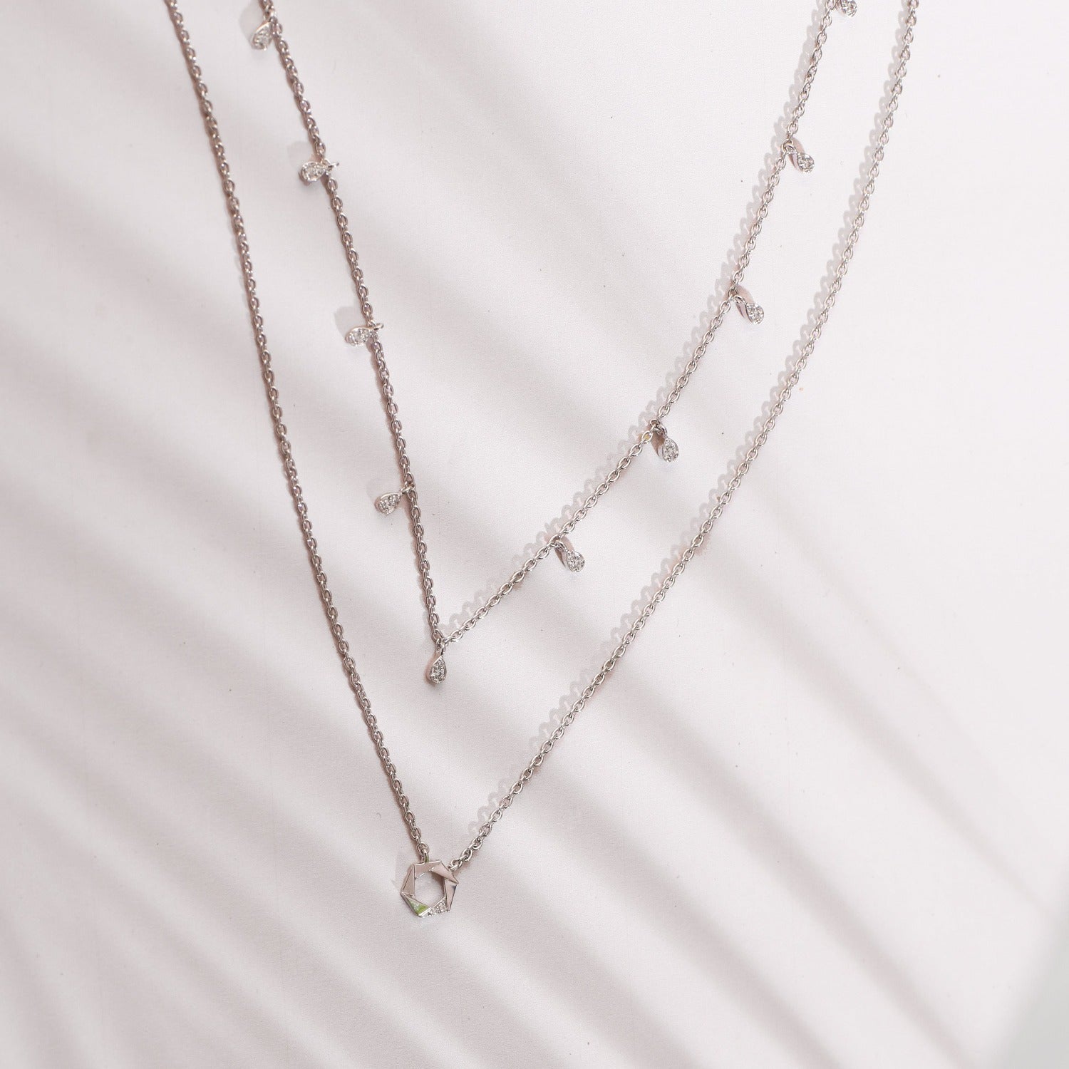 Two Layer CZ Charm Dainty Silver Necklace