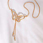 Necklaces Butterfly Drop CZ Charm Delicate Silver Necklace