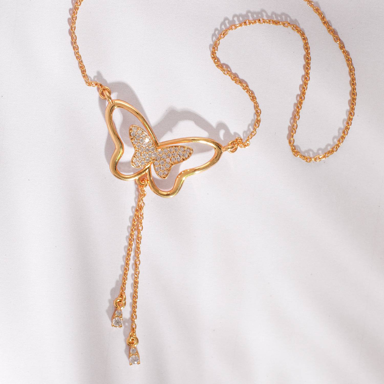 Necklaces Butterfly Drop CZ Charm Delicate Silver Necklace