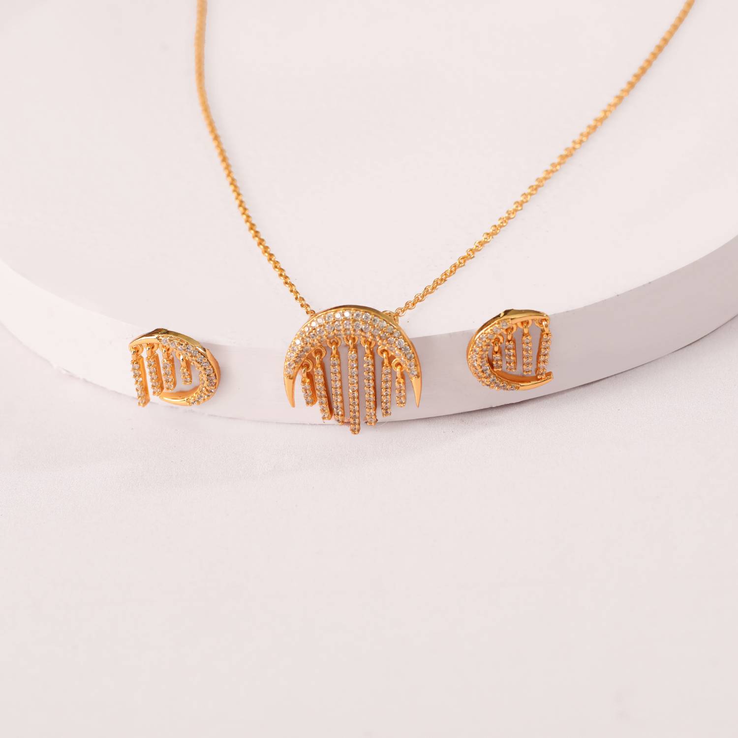 Moonlight CZ Charm Delicate Silver Necklace Set