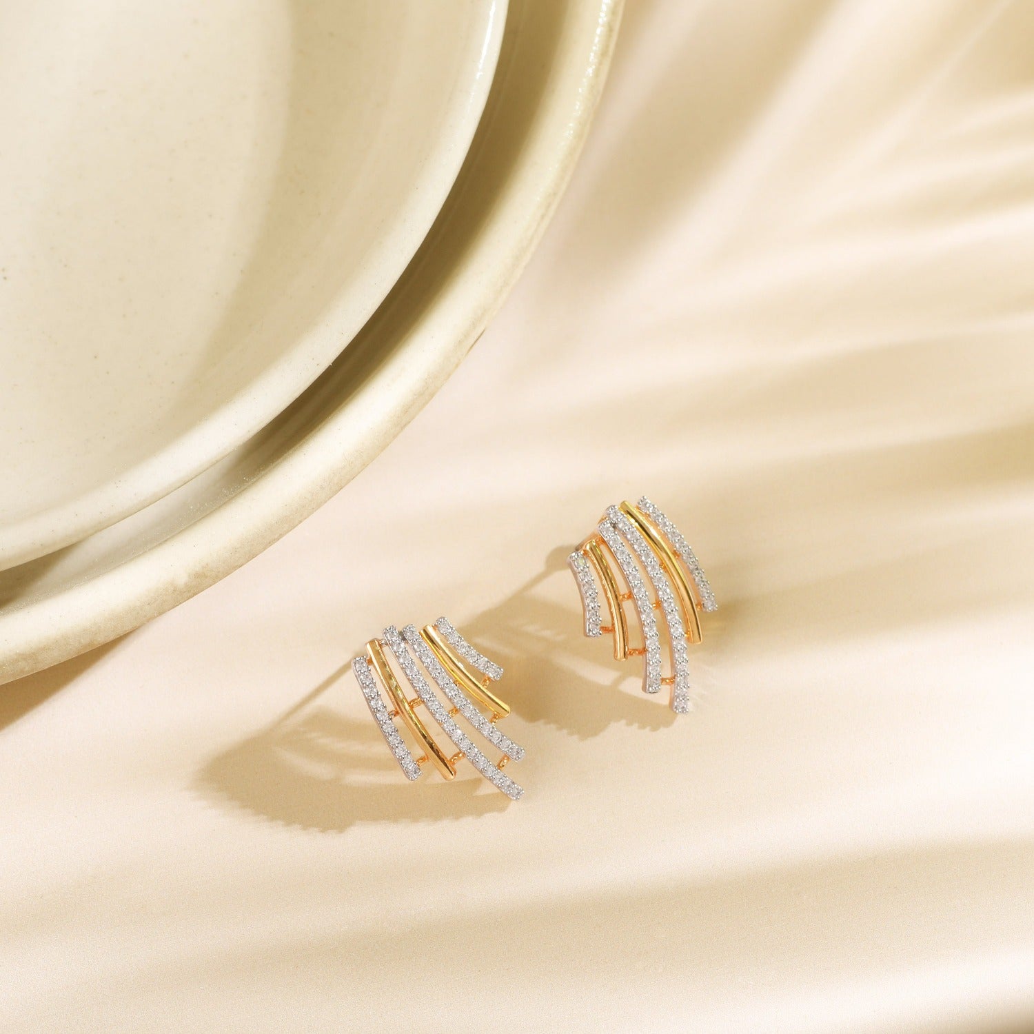 Earrings Flare CZ Delicate Statement Silver Stud Earrings