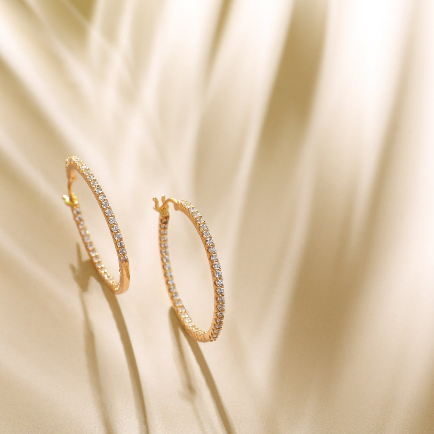 Round CZ Delicate Hoop Silver Earrings