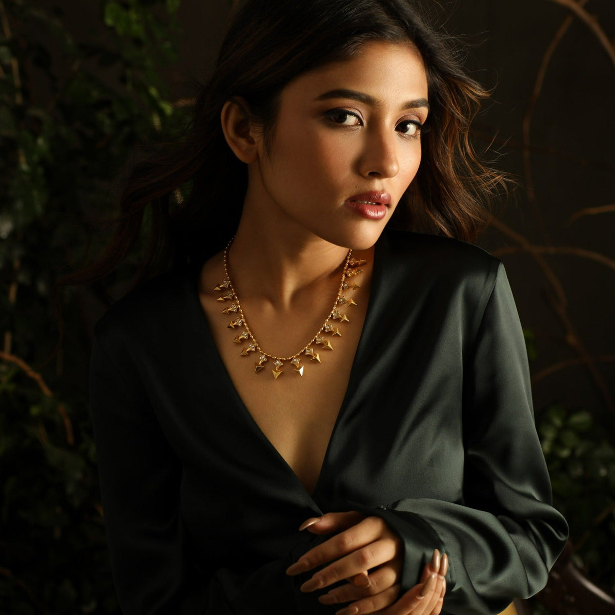 Necklaces Pyramid Two Layer Silver Necklace