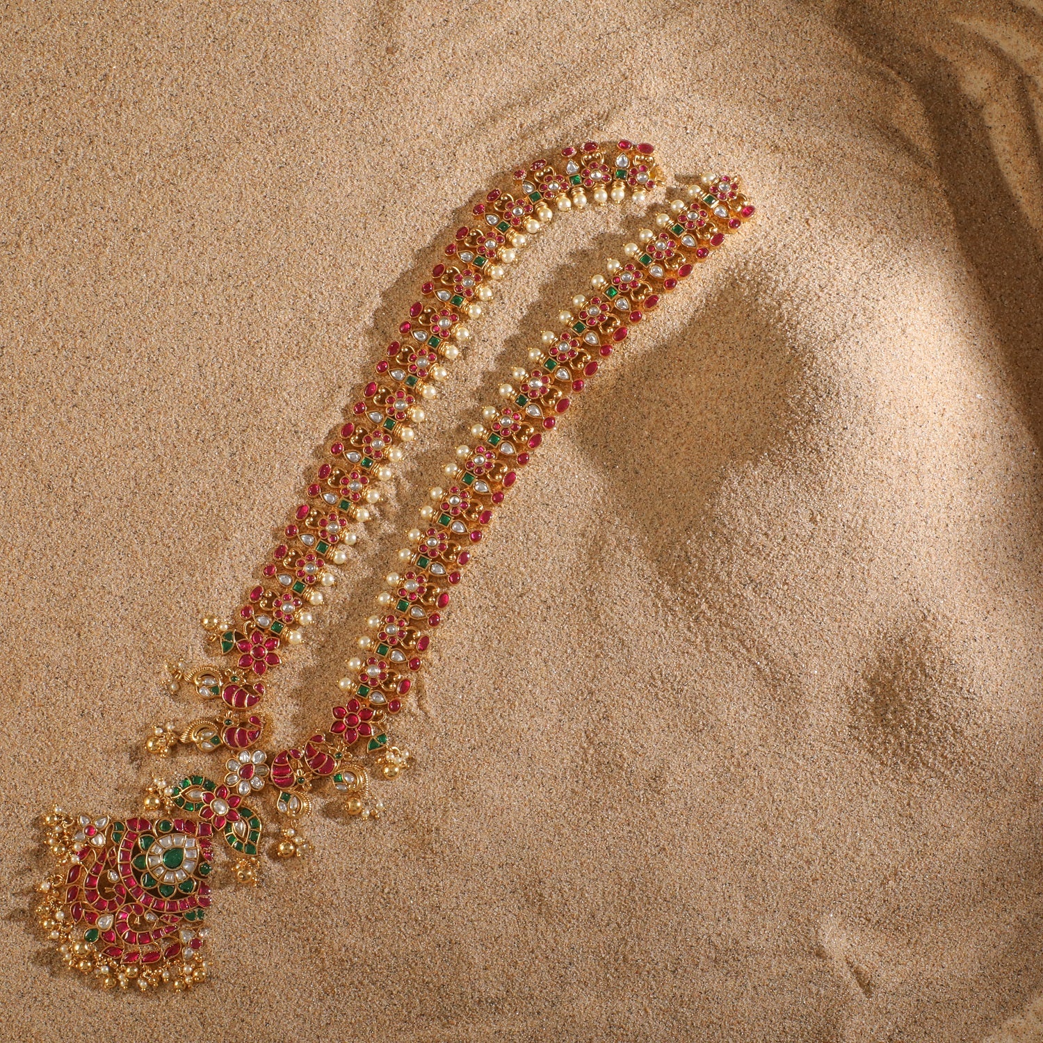 Bhaskari Jadau Silver Long Necklace 
