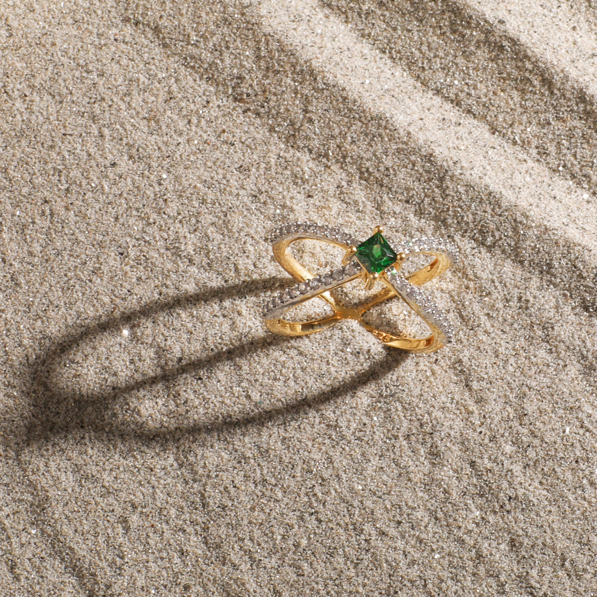 Finger Ring Gleam Double Band CZ Silver Ring