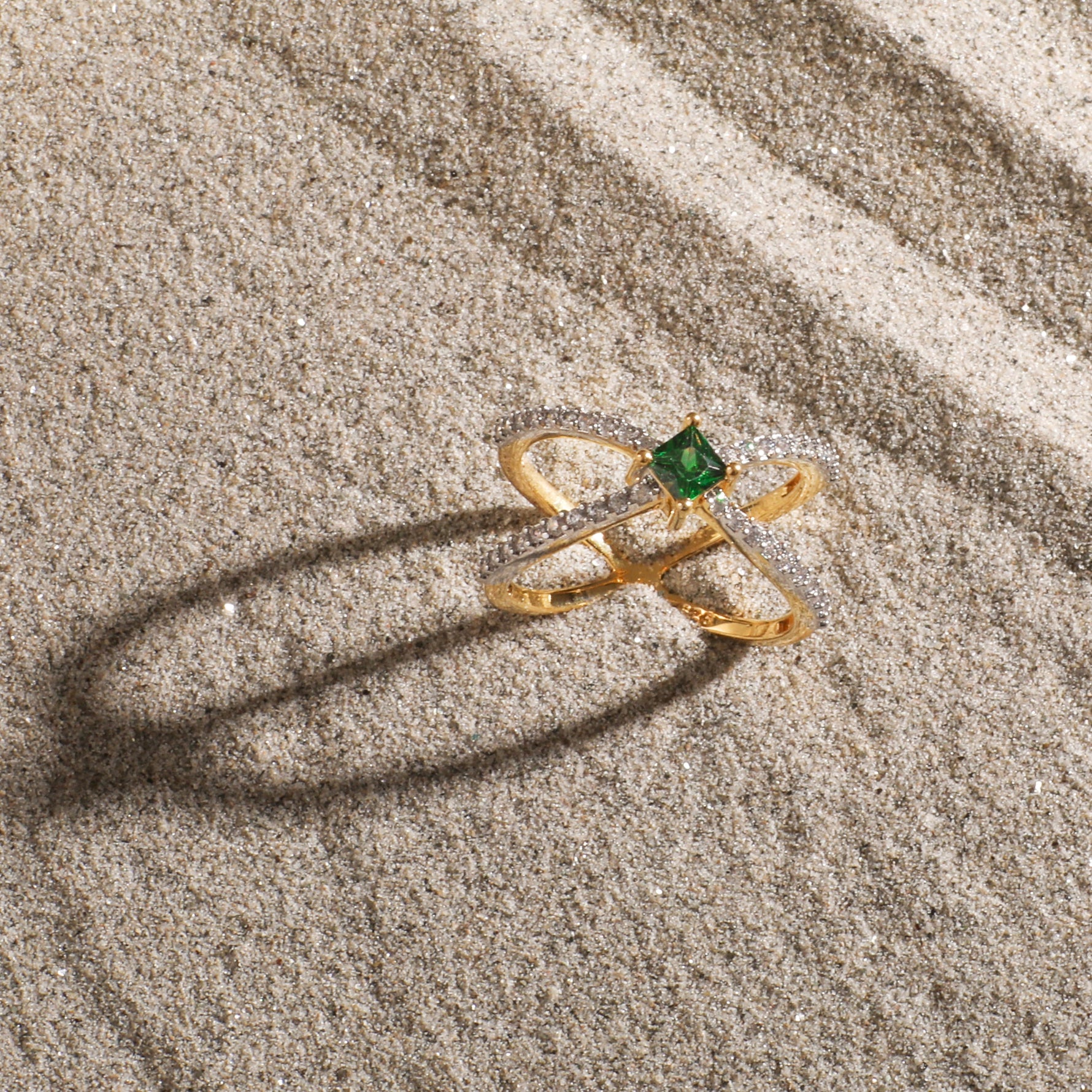Finger Ring Gleam Double Band CZ Silver Ring