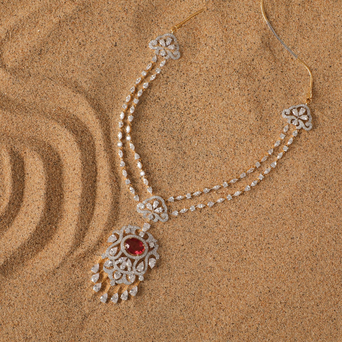 Necklaces Lavalliere CZ Two Layer Silver Necklace