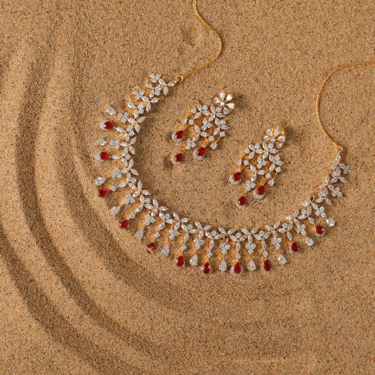 Blossom CZ Grand Silver Necklace Set 