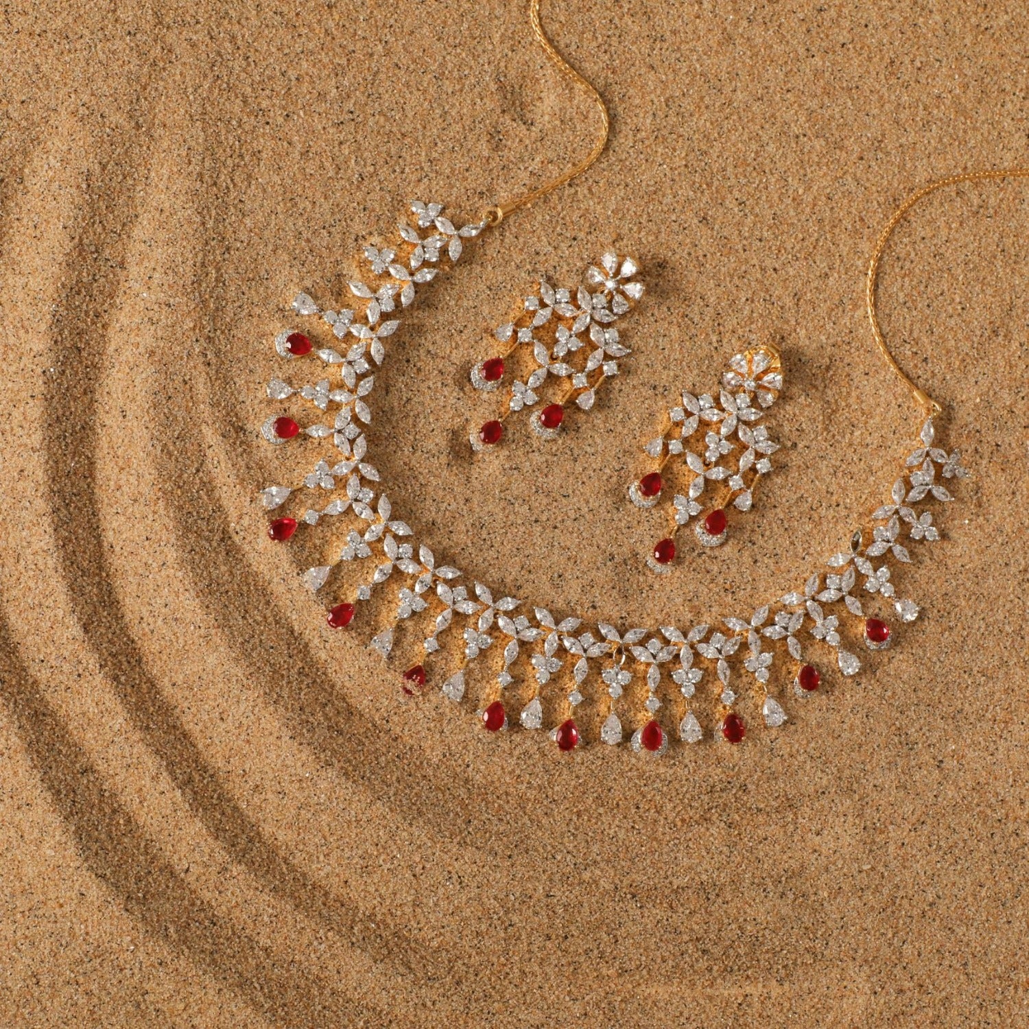 Blossom CZ Grand Silver Necklace Set 