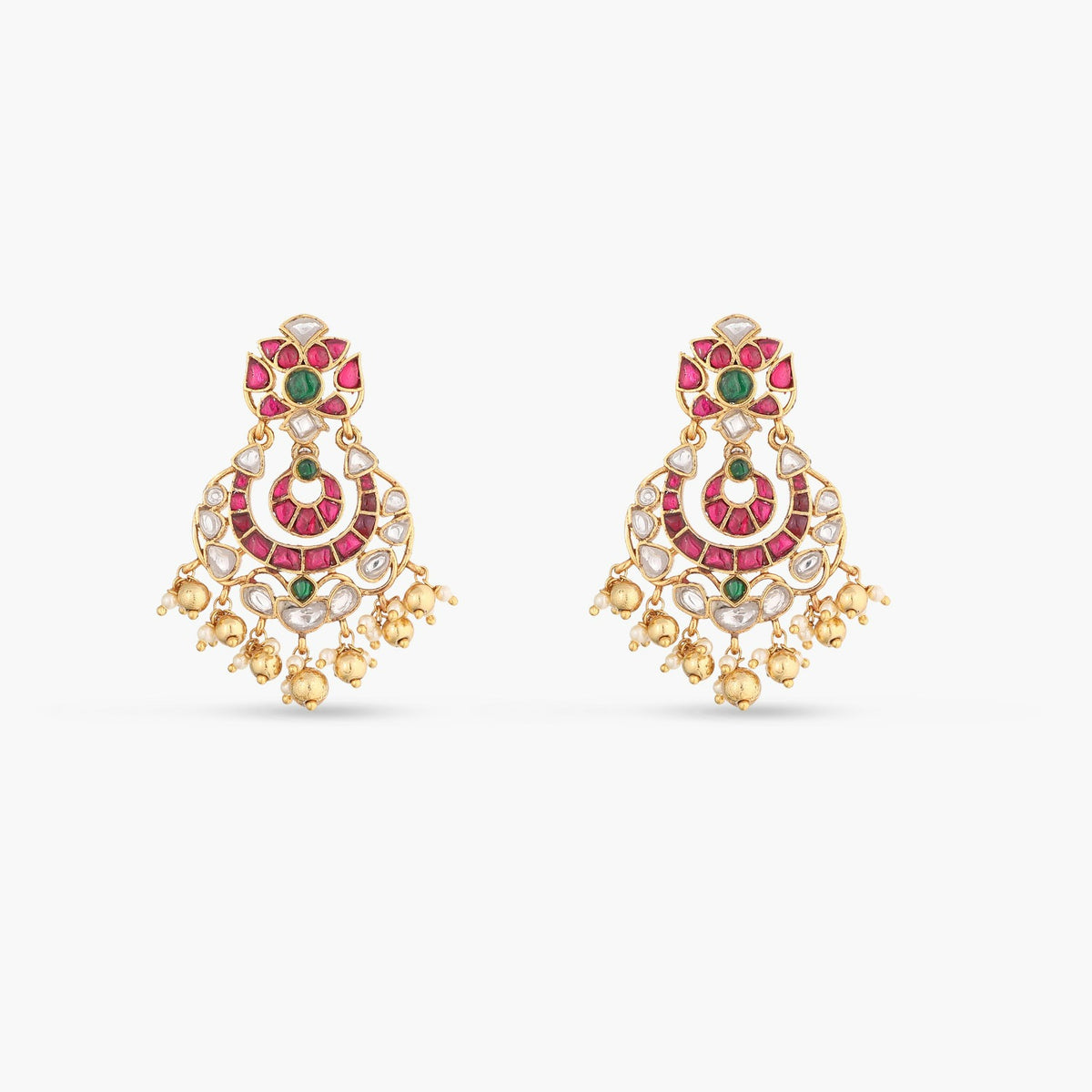 Vasu Kempu Jadau Silver Chandbali Earrings