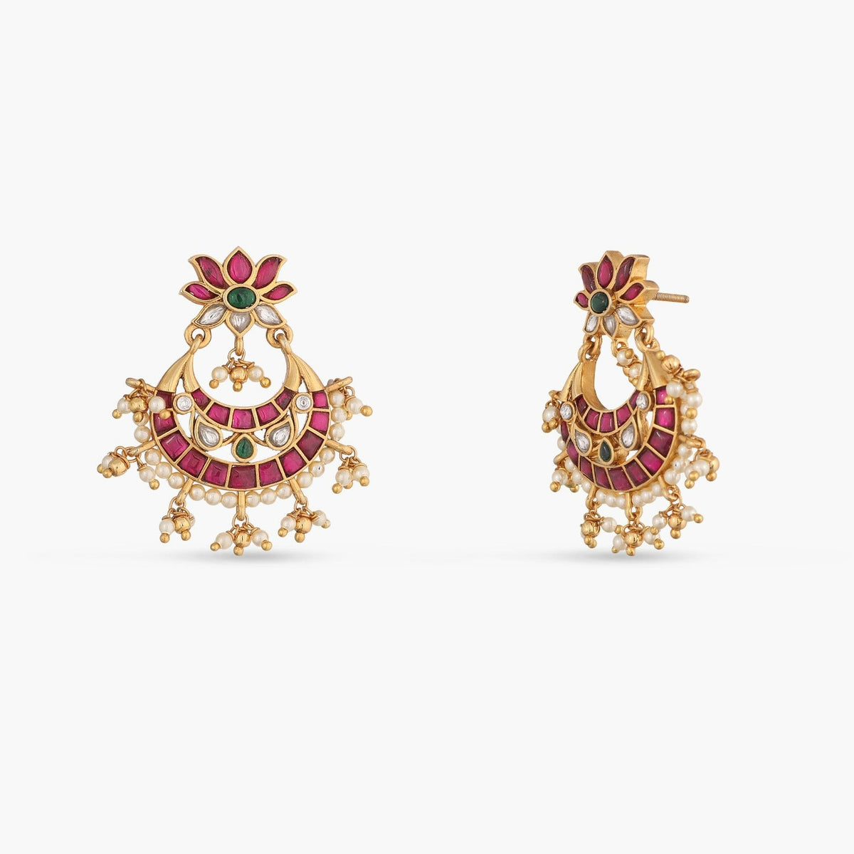 Earrings Lotus Kempu Jadau Silver Chandbali Earrings