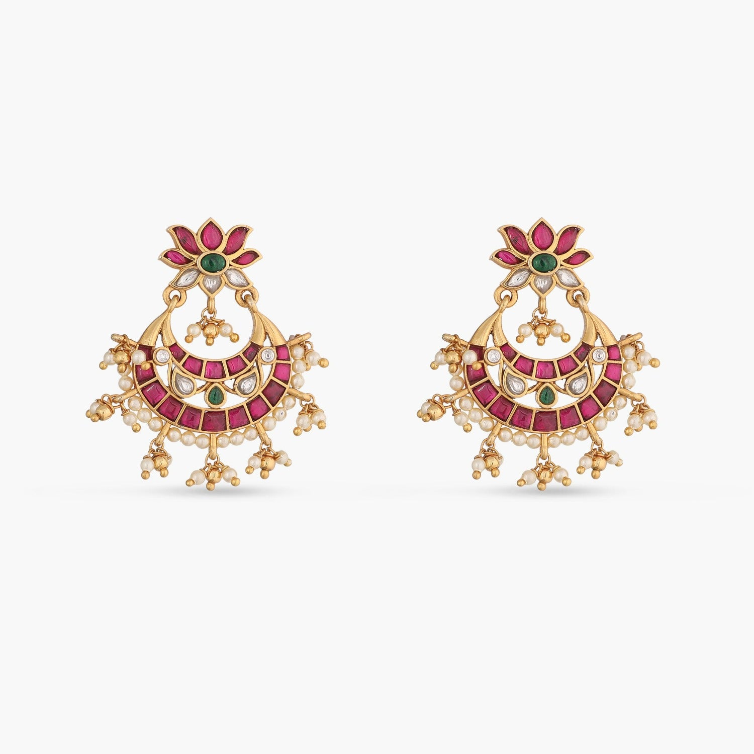 Earrings Lotus Kempu Jadau Silver Chandbali Earrings