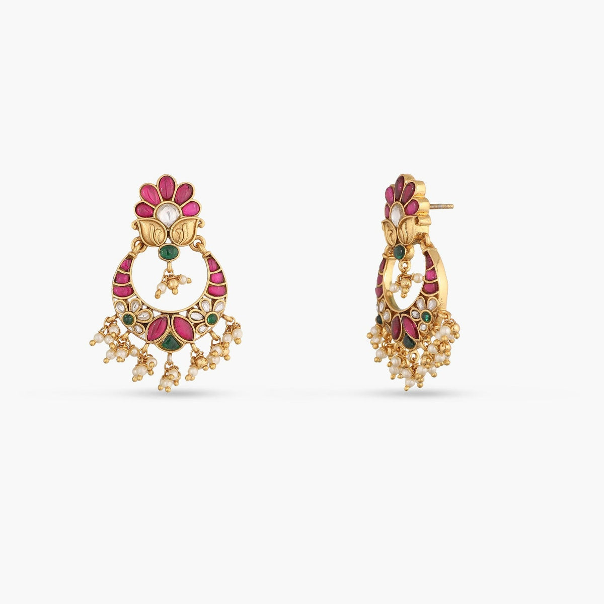 Earrings Gulab Kempu Jadau Silver Chandbali Earrings