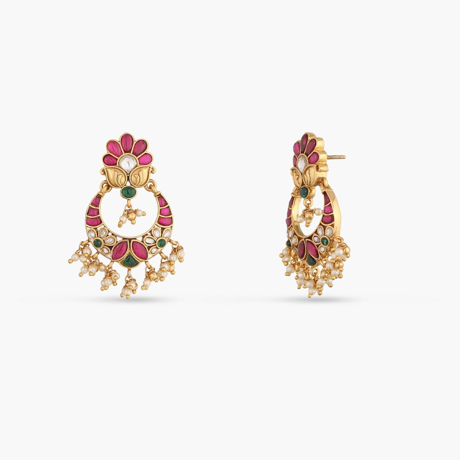 Gulab Kempu Jadau Silver Chandbali Earrings