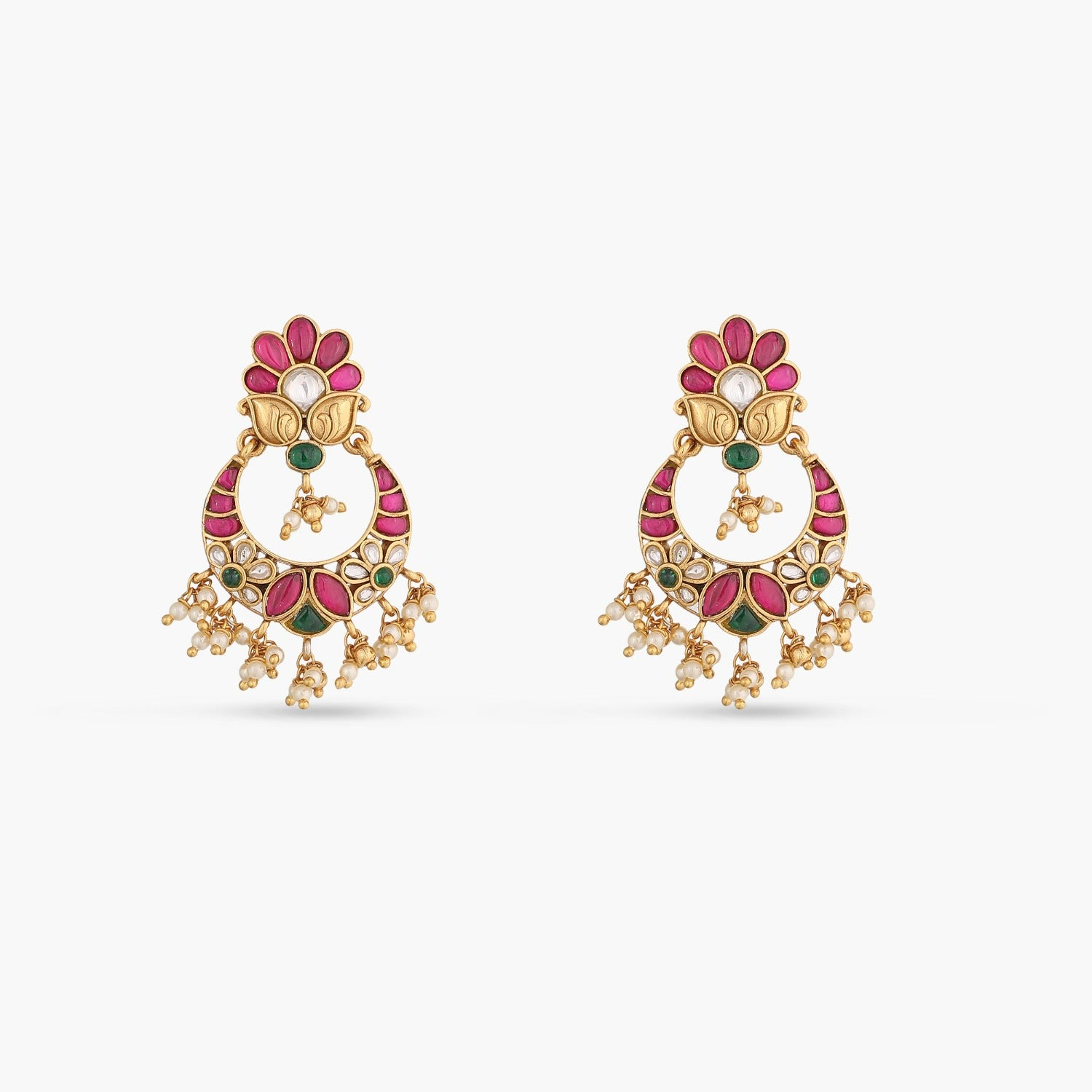 Earrings Gulab Kempu Jadau Silver Chandbali Earrings