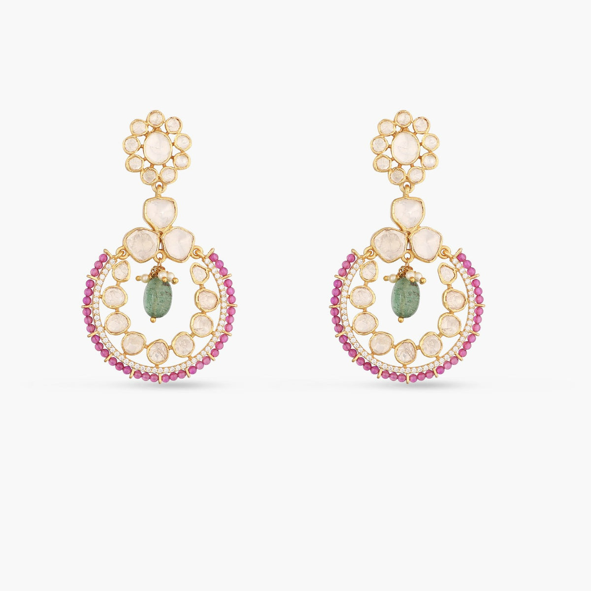 Classic Floral Moissante Silver Chandbali Earrings