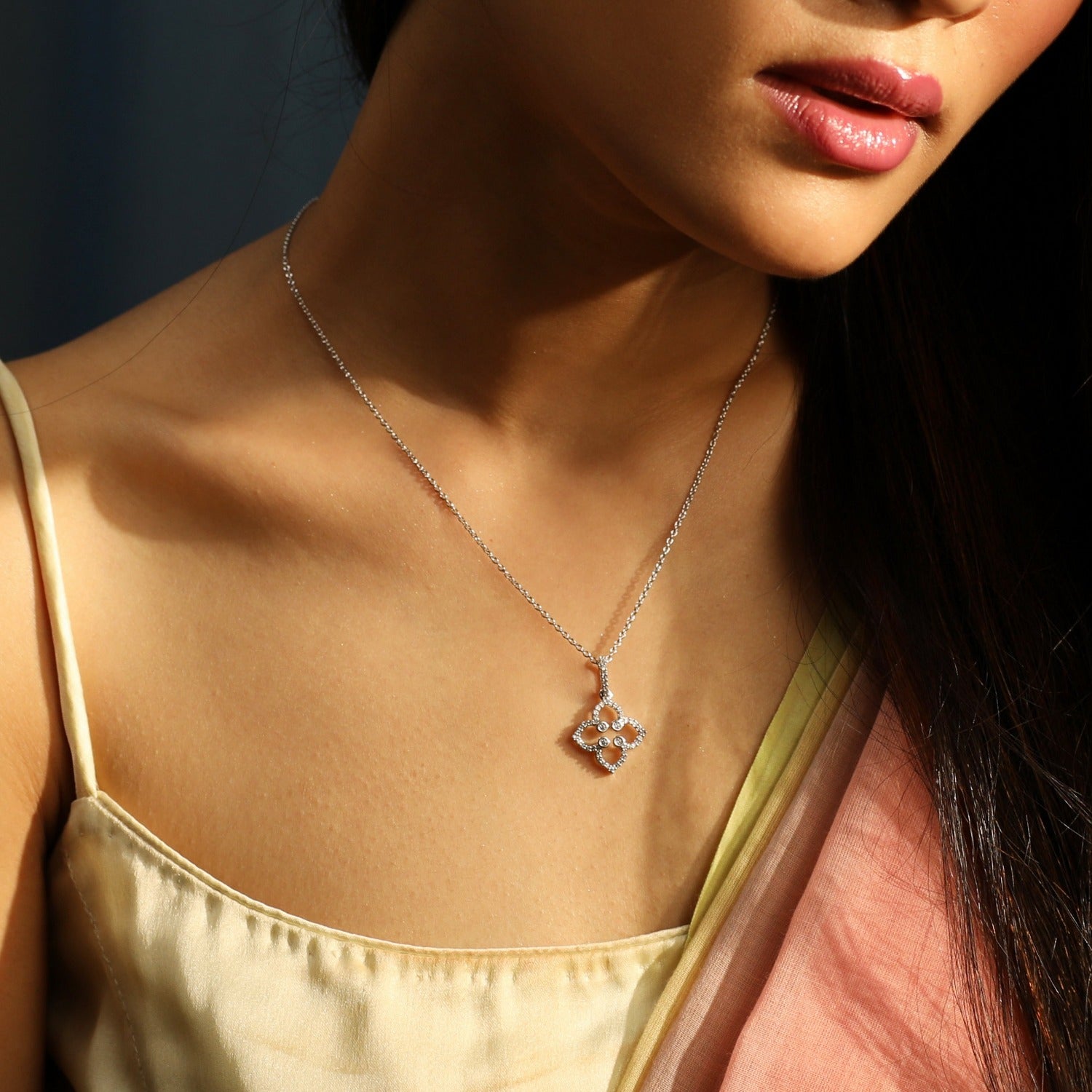 Necklaces Floral CZ Delicate Silver Pendant Necklace