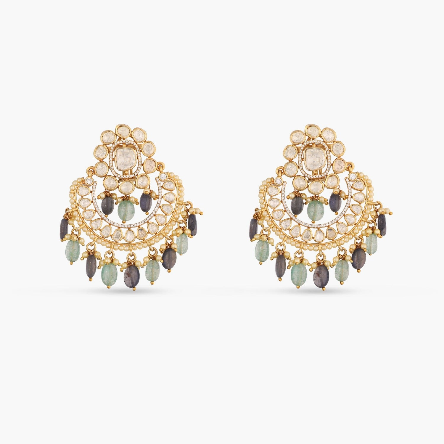 Aqua Moissanite Silver Chandbali Earrings